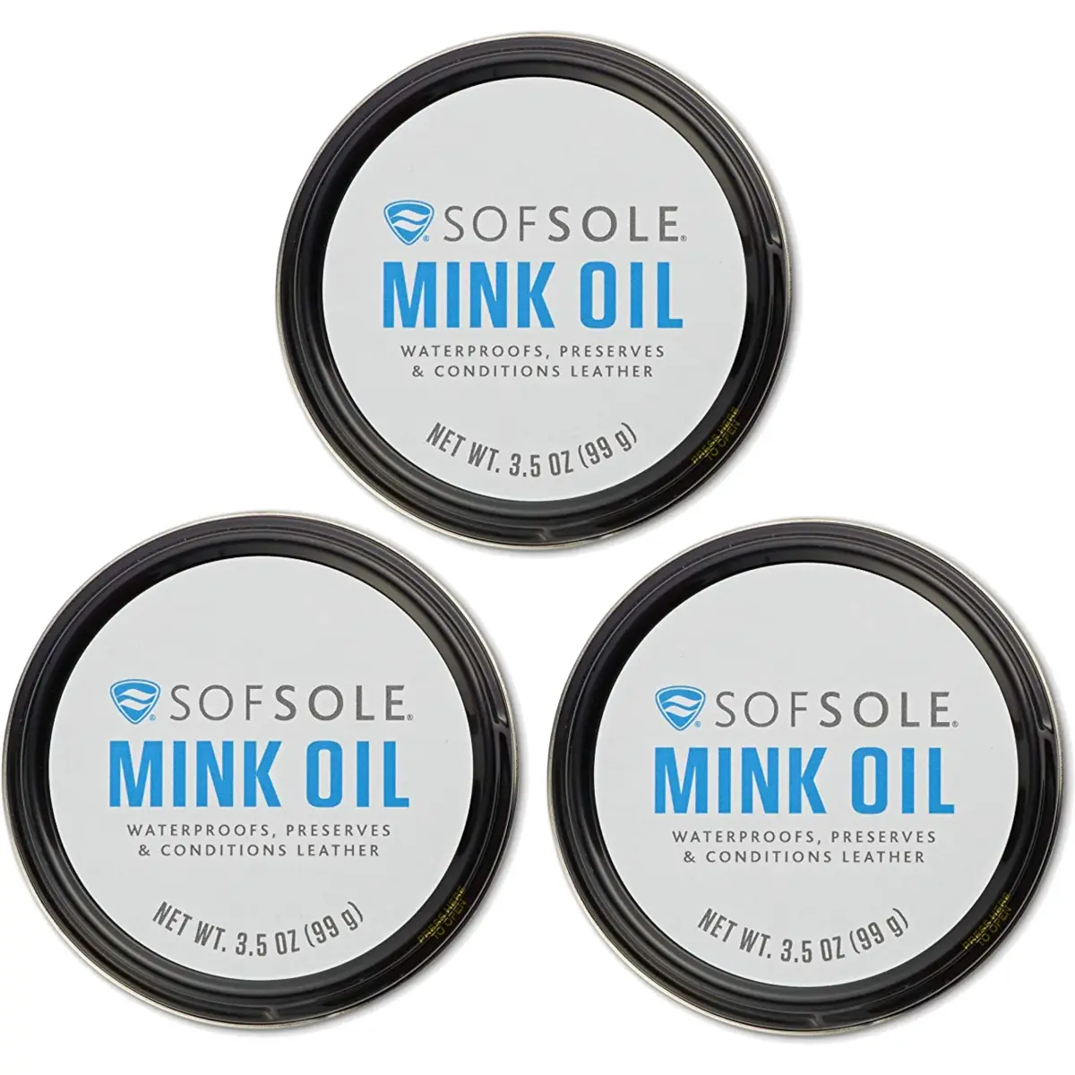 Sof Sole Mink Oil Leather Conditioner & Waterproofing Treatment 10.5 oz (3 x 3.5 oz Tins) | Protects Against Water, Salt & Perspiration Stains - main product image