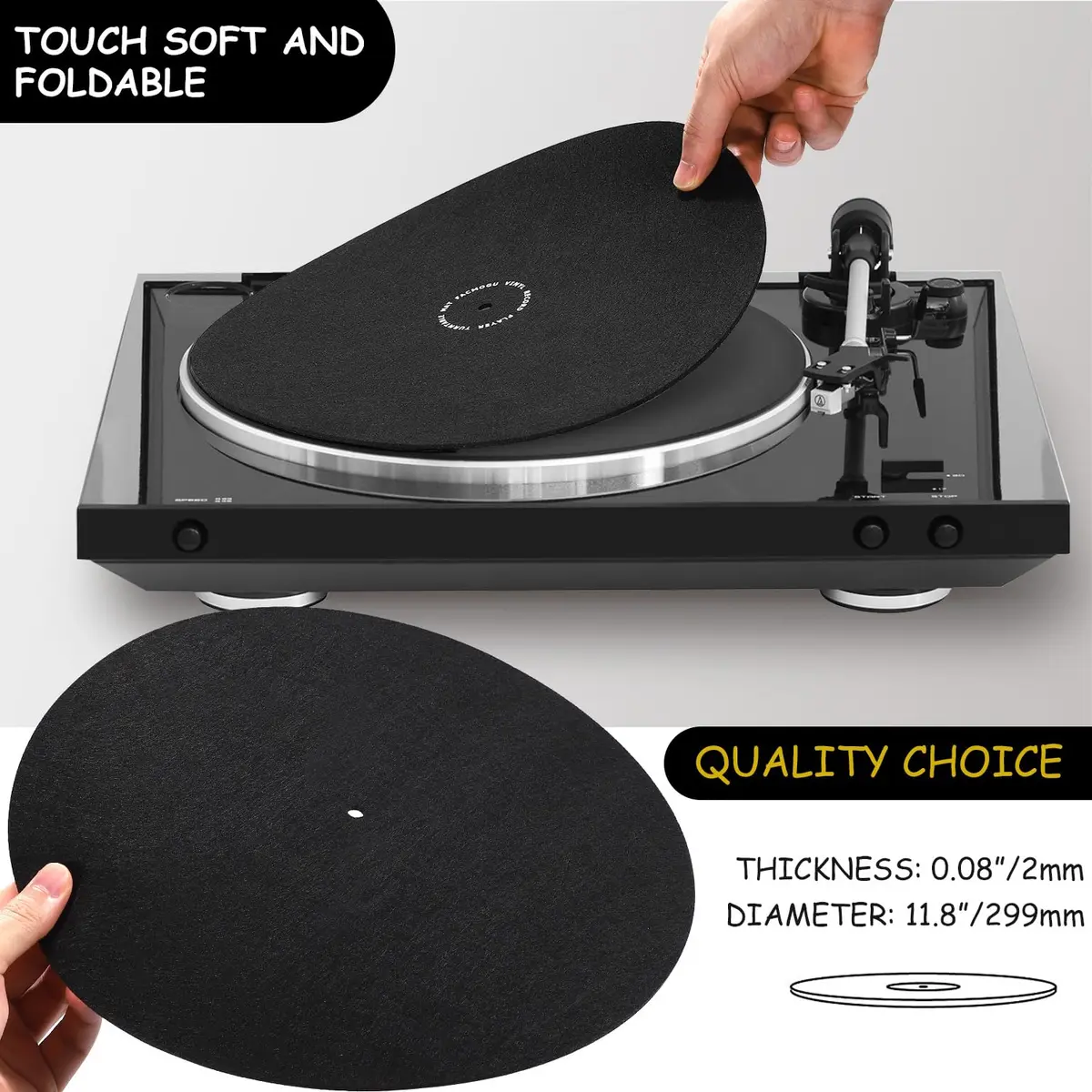 Facmogu 12in Turntable Mat for Record Player, Anti Static Wool Felt Slipmat | Reduce Vibration & Record Bumps - view 4