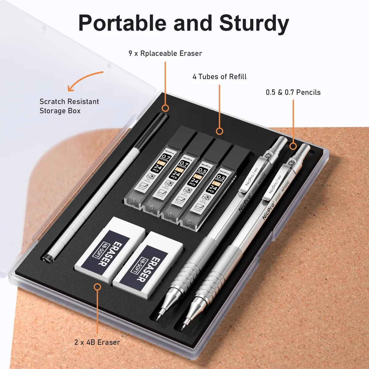 Nicpro MP1000 Series Metal Mechanical Pencil Set 0.5mm & 0.7mm with Case | Full Metal Body, 96PCS Lead Refills, Comfortable Grip - view 7