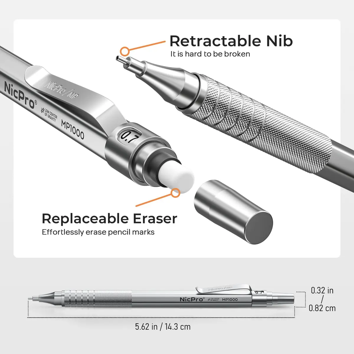 Nicpro MP1000 Series Metal Mechanical Pencil Set 0.5mm & 0.7mm with Case | Full Metal Body, 96PCS Lead Refills, Comfortable Grip - view 3