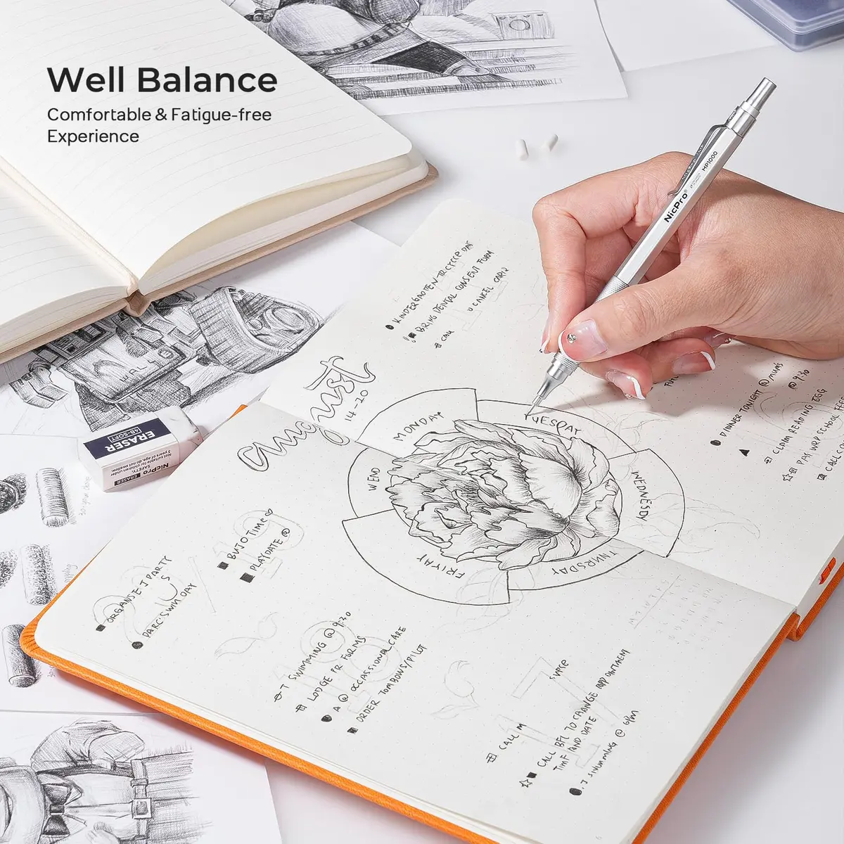 Nicpro MP1000 Series Metal Mechanical Pencil Set 0.5mm & 0.7mm with Case | Full Metal Body, 96PCS Lead Refills, Comfortable Grip - view 4
