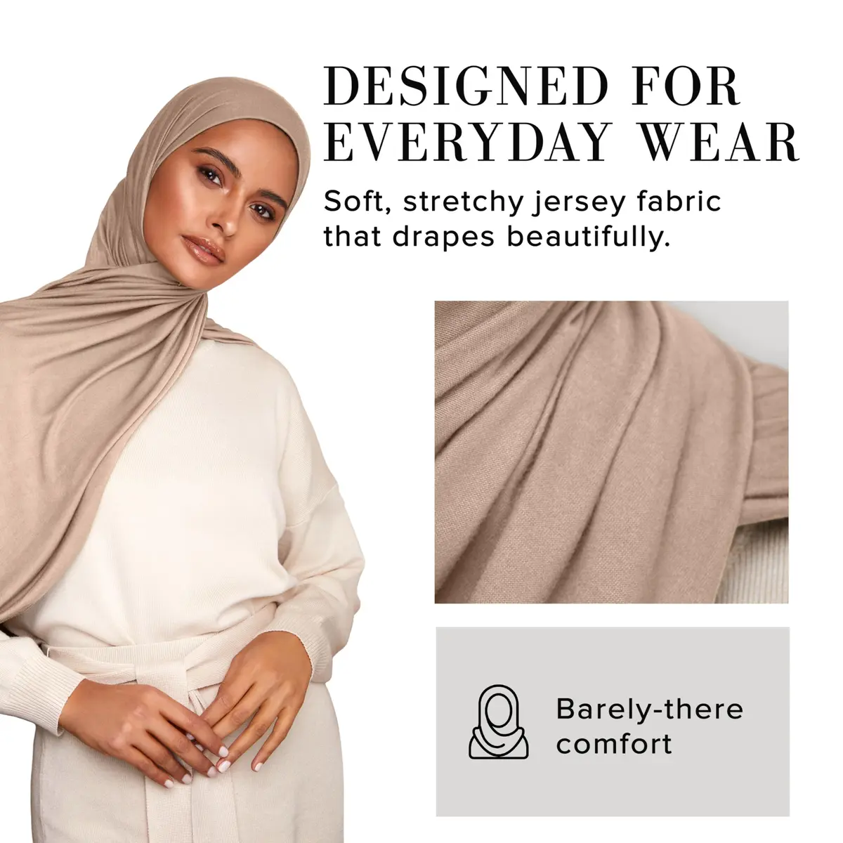 VOILE CHIC Vanilla Jersey Hijab Scarf for Women | 4-Way Stretch, Soft & Non-Slip (70-120 chars) - view 3