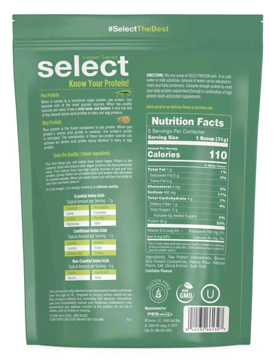 PEScience Select Vegan Protein Powder, Peanut Butter Delight, 5 Servings | Plant-Based, Dairy & Gluten Free, 160g - view 7