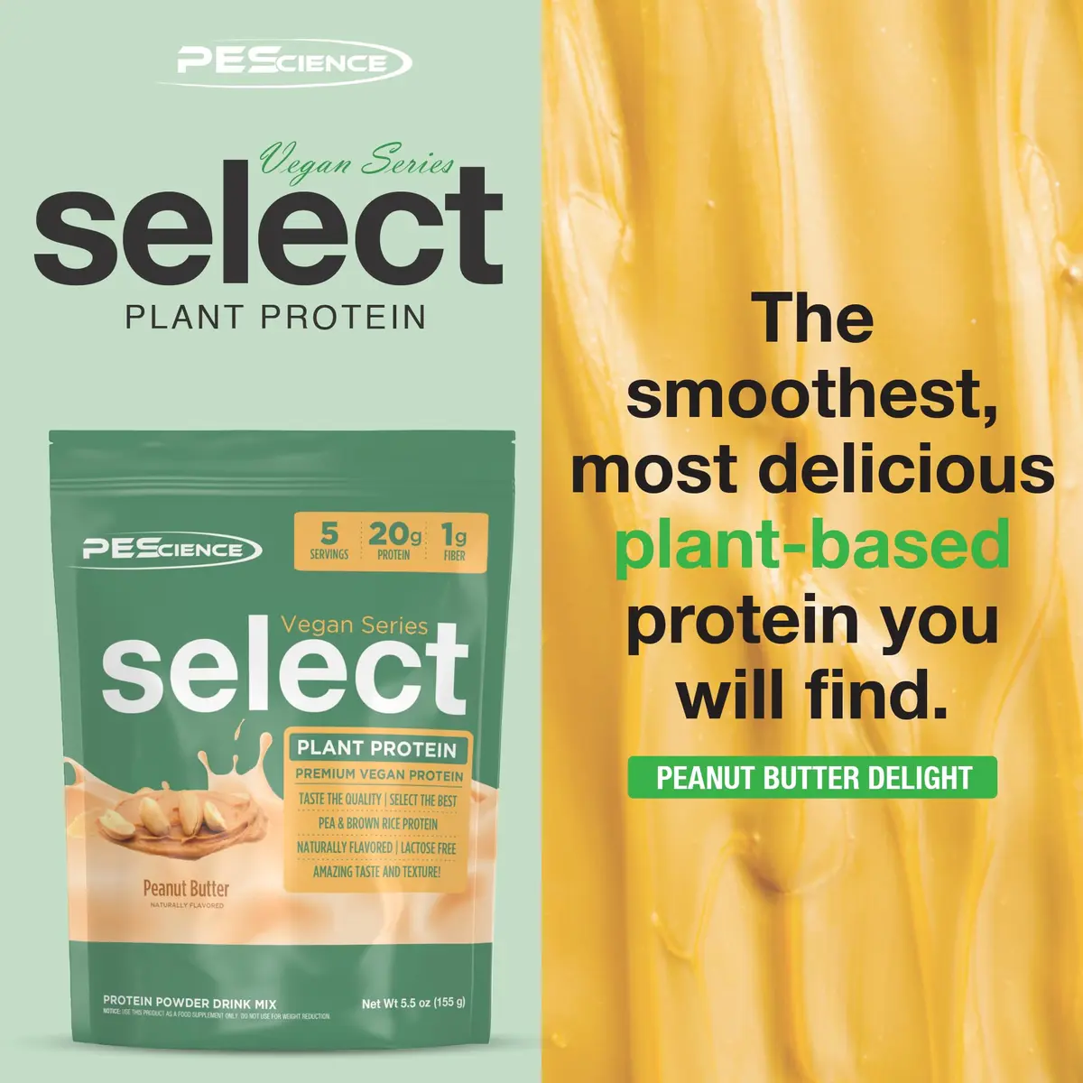 PEScience Select Vegan Protein Powder, Peanut Butter Delight, 5 Servings | Plant-Based, Dairy & Gluten Free, 160g - view 3