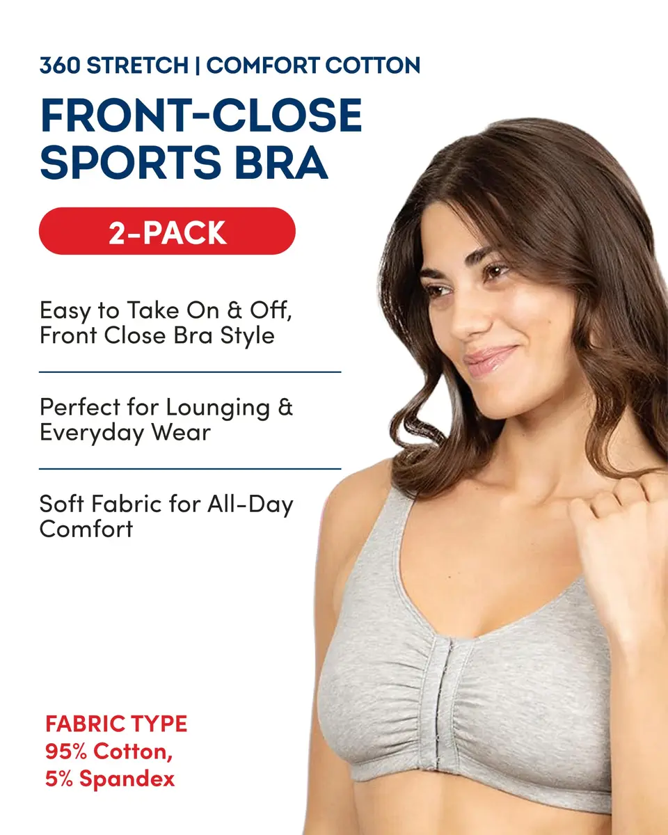 Fruit of the Loom Women's Front-Close Sports Bra Multi-Pack | Comfortable Cotton Support (70-120 chars) - view 3