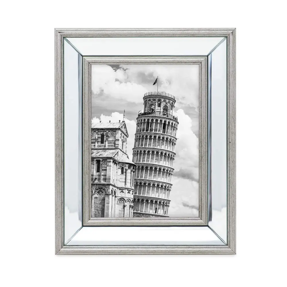 Isaac Jacobs 5x7 Silver Beveled Mirror Picture Frame with Easel | Classic Wall & Tabletop Decor - view 2