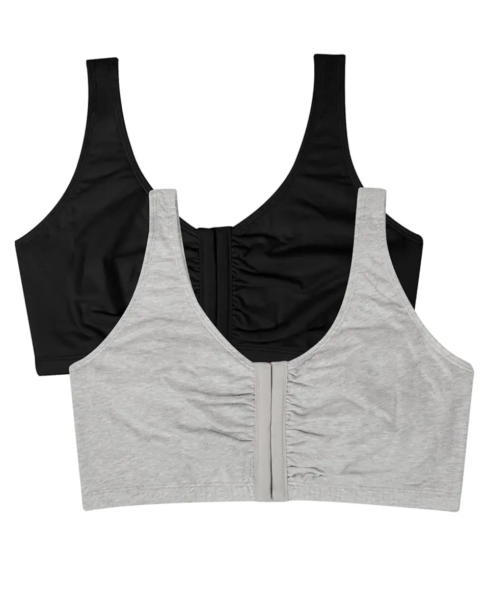 Fruit of the Loom Women's Front Closure Cotton Sports Bra 2-Pack | Medium Impact, Wire-Free, U-Back - main product image