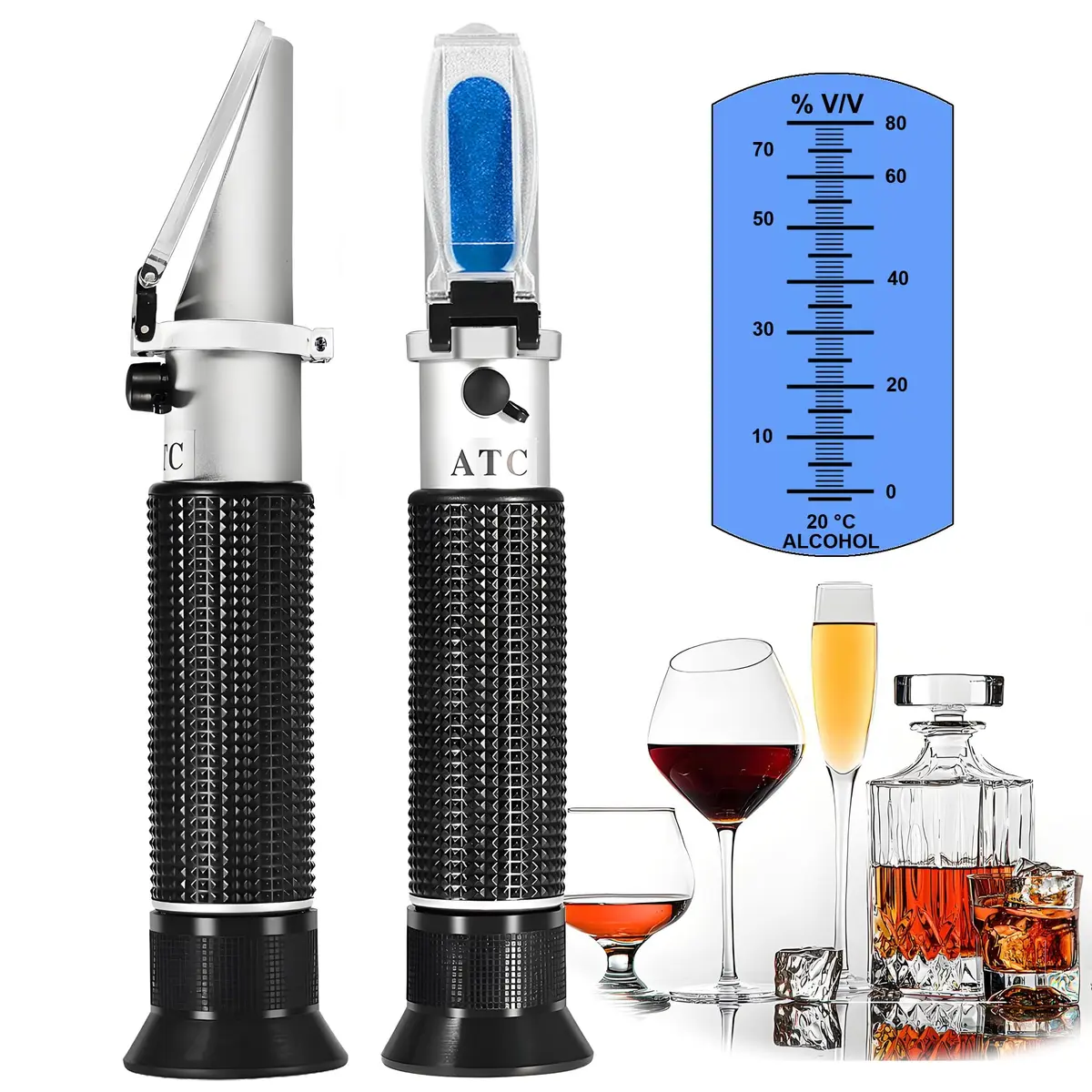 V·RESOURCING Handheld Alcohol Refractometer 0-80% v/v | Measures Spirits, Whiskey, Brandy, Vodka, Tequila - main product image
