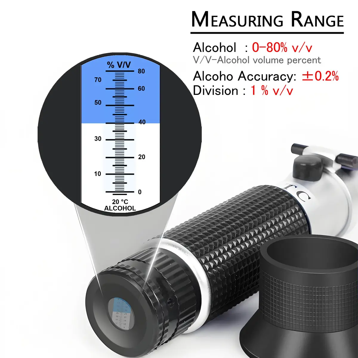 V·RESOURCING Handheld Alcohol Refractometer 0-80% v/v | Measures Spirits, Whiskey, Brandy, Vodka, Tequila - view 3