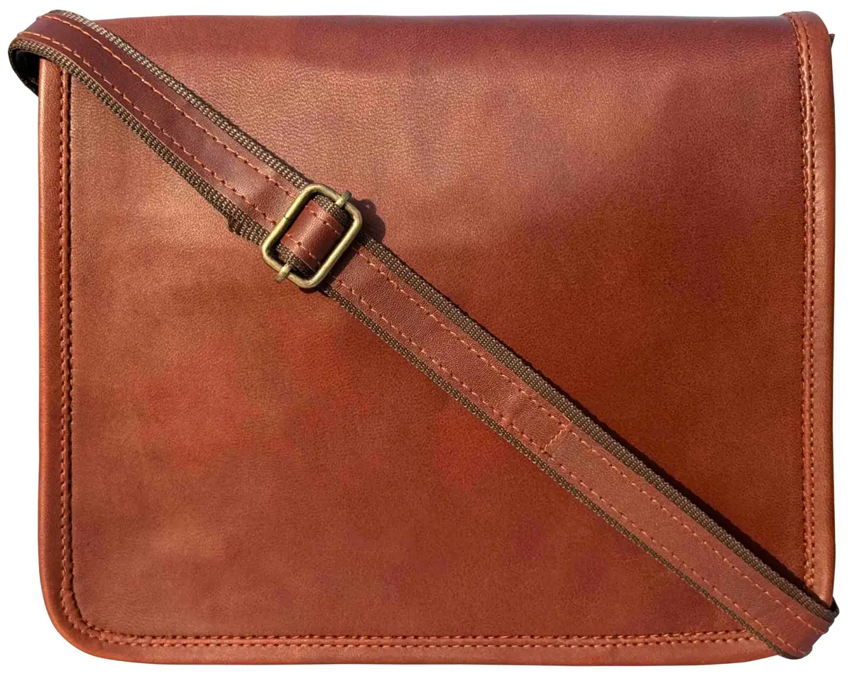 RUSTIC TOWN Leather Messenger Bag for 10.5-Inch iPad/Tablet - Small Shoulder Saddle Bag | Retro Brown Full Grain Goat Leather - main product image