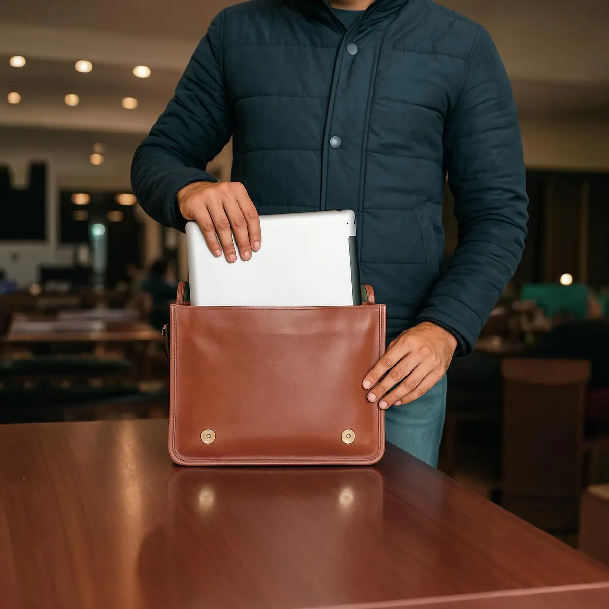RUSTIC TOWN Leather Messenger Bag for 10.5-Inch iPad/Tablet - Small Shoulder Saddle Bag | Retro Brown Full Grain Goat Leather - view 3