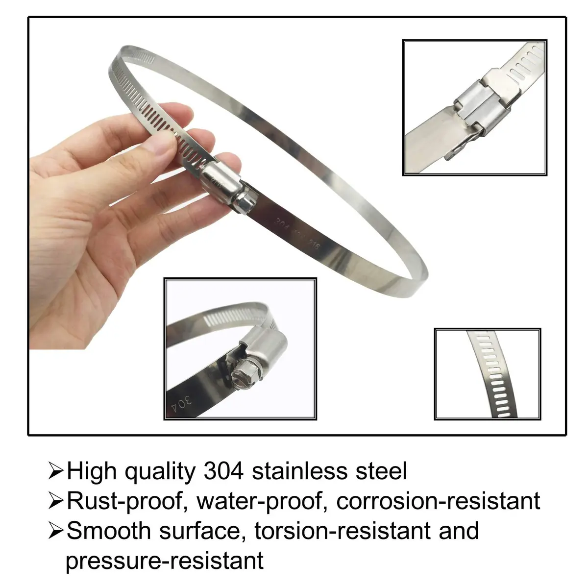 EesTeck 8 Inch 304 Stainless Steel Hose Clamp 4-Pack | 203.2mm (8") Diameter - view 2