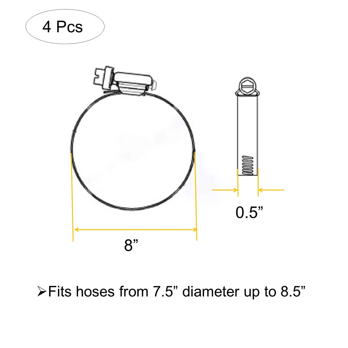 EesTeck 8 Inch 304 Stainless Steel Hose Clamp 4-Pack | 203.2mm (8") Diameter - view 4