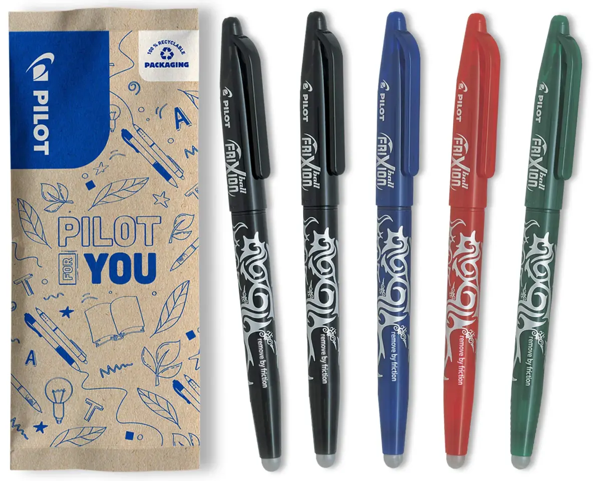 Pilot FriXion Erasable Rollerball Pen 0.7mm Tip - 5 Pens (2 Black, 1 Blue, 1 Red, 1 Green) | Smooth Ink Flow - main product image