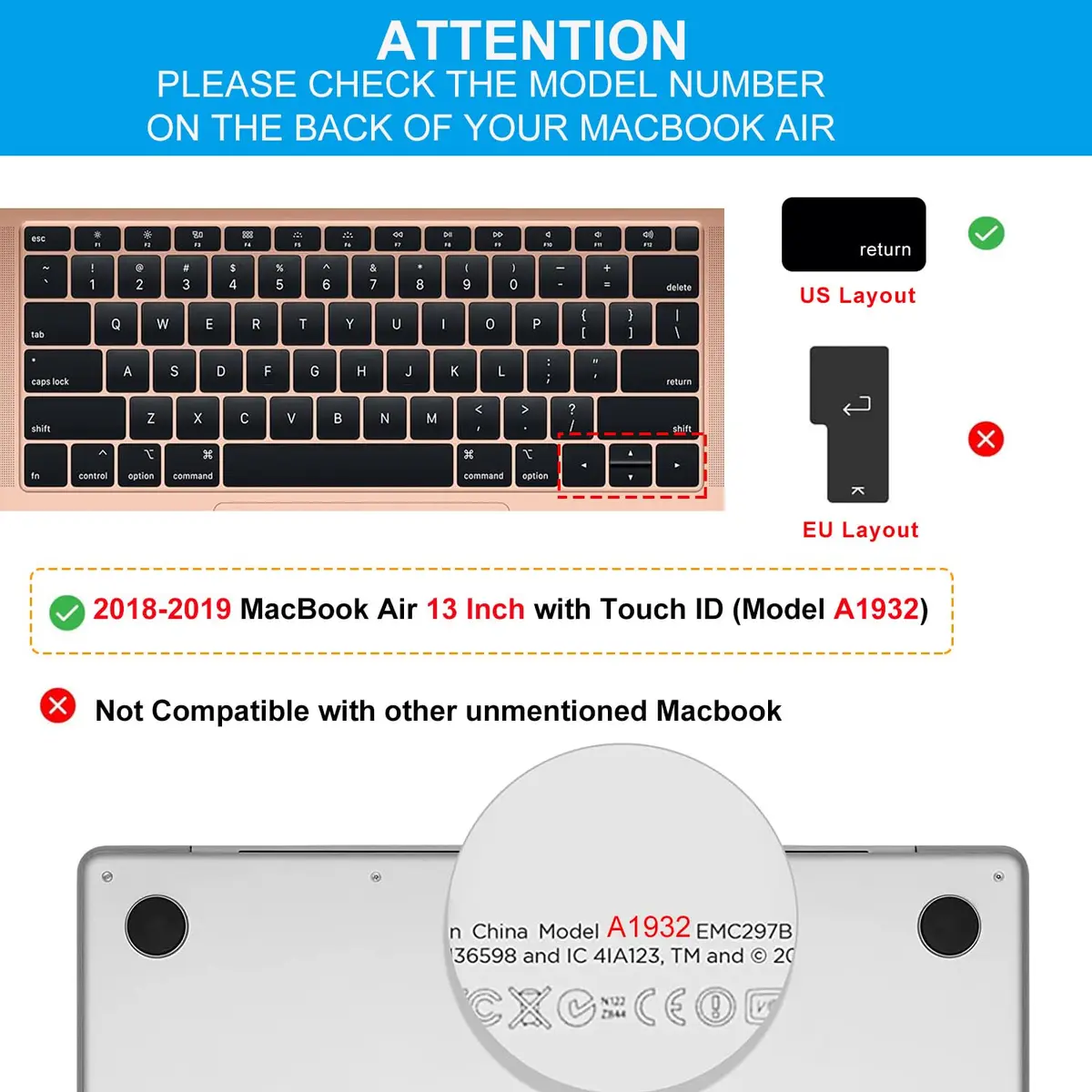 CaseBuy Premium Ultra Thin Keyboard Cover for MacBook Air 13 Inch A1932 (2019-2018) | Clear TPU Skin - view 2