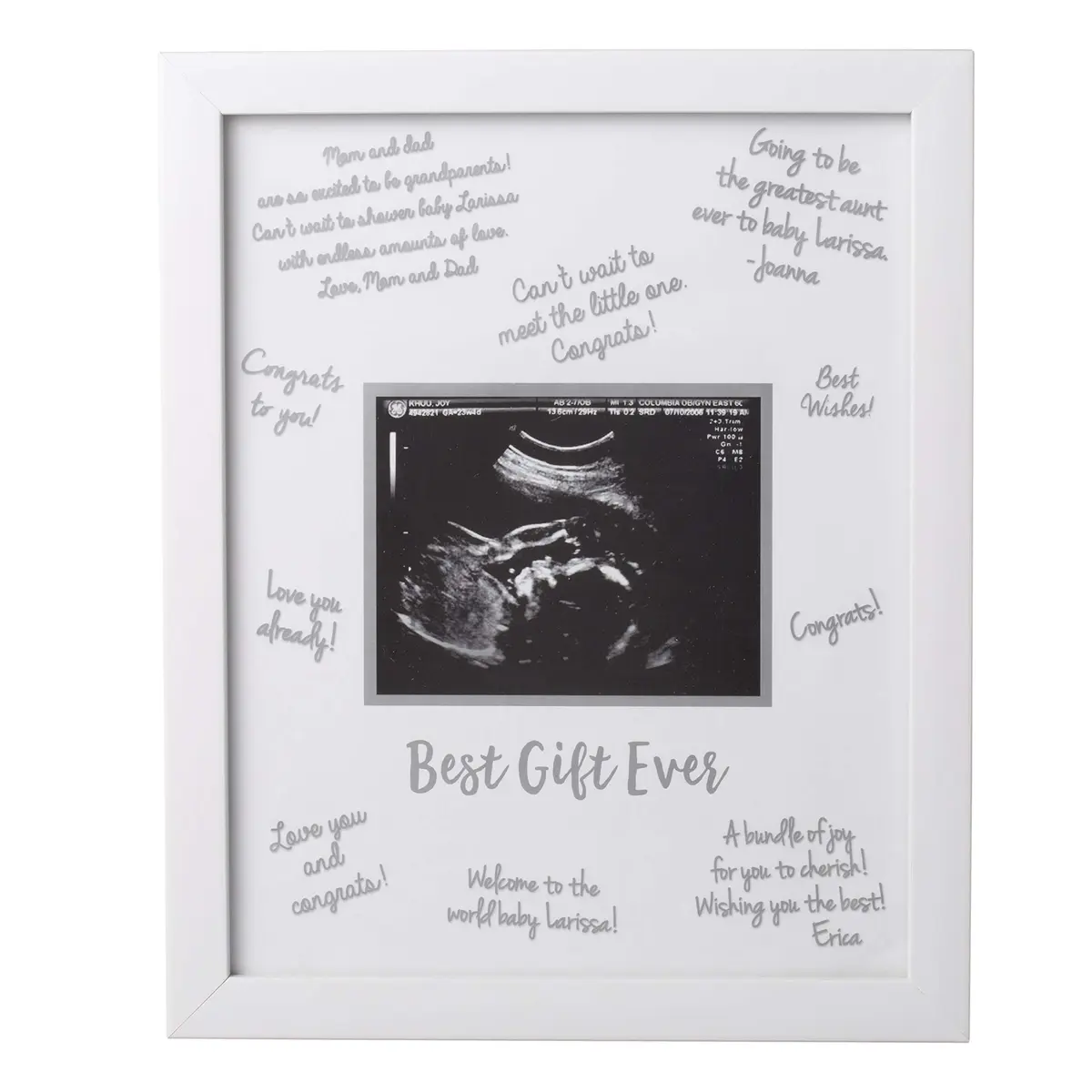 tiny ideas Guest Signature Sonogram Keepsake Frame with Silver Marker & Easel | Holds 4" x 5" Ultrasound Photo - main product image