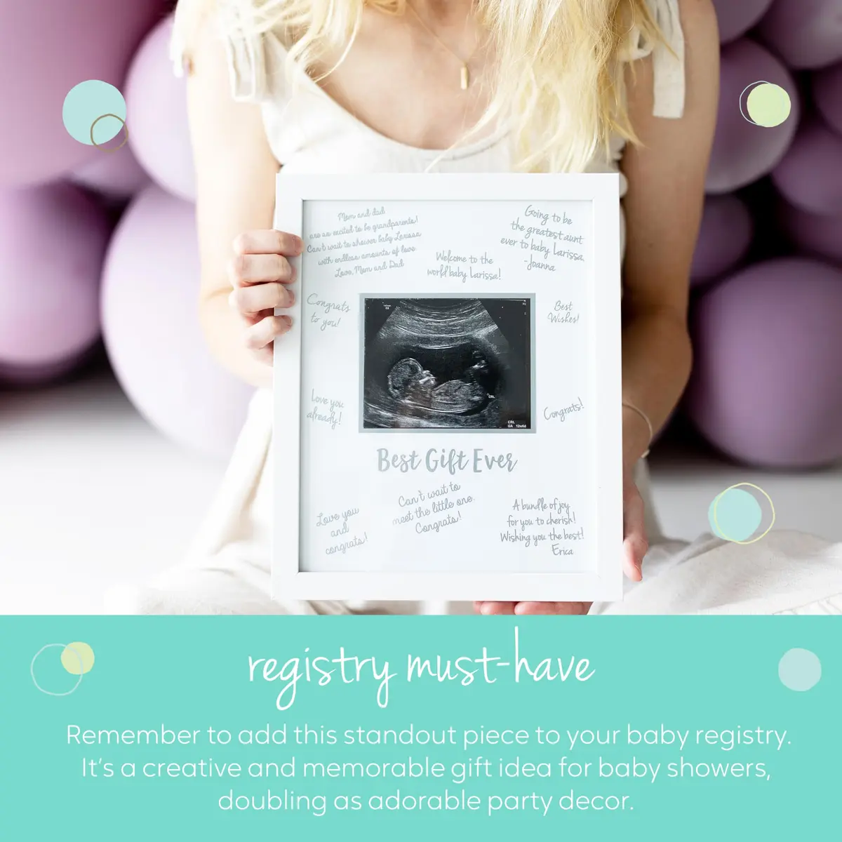tiny ideas Guest Signature Sonogram Keepsake Frame with Silver Marker & Easel | Holds 4" x 5" Ultrasound Photo - view 5