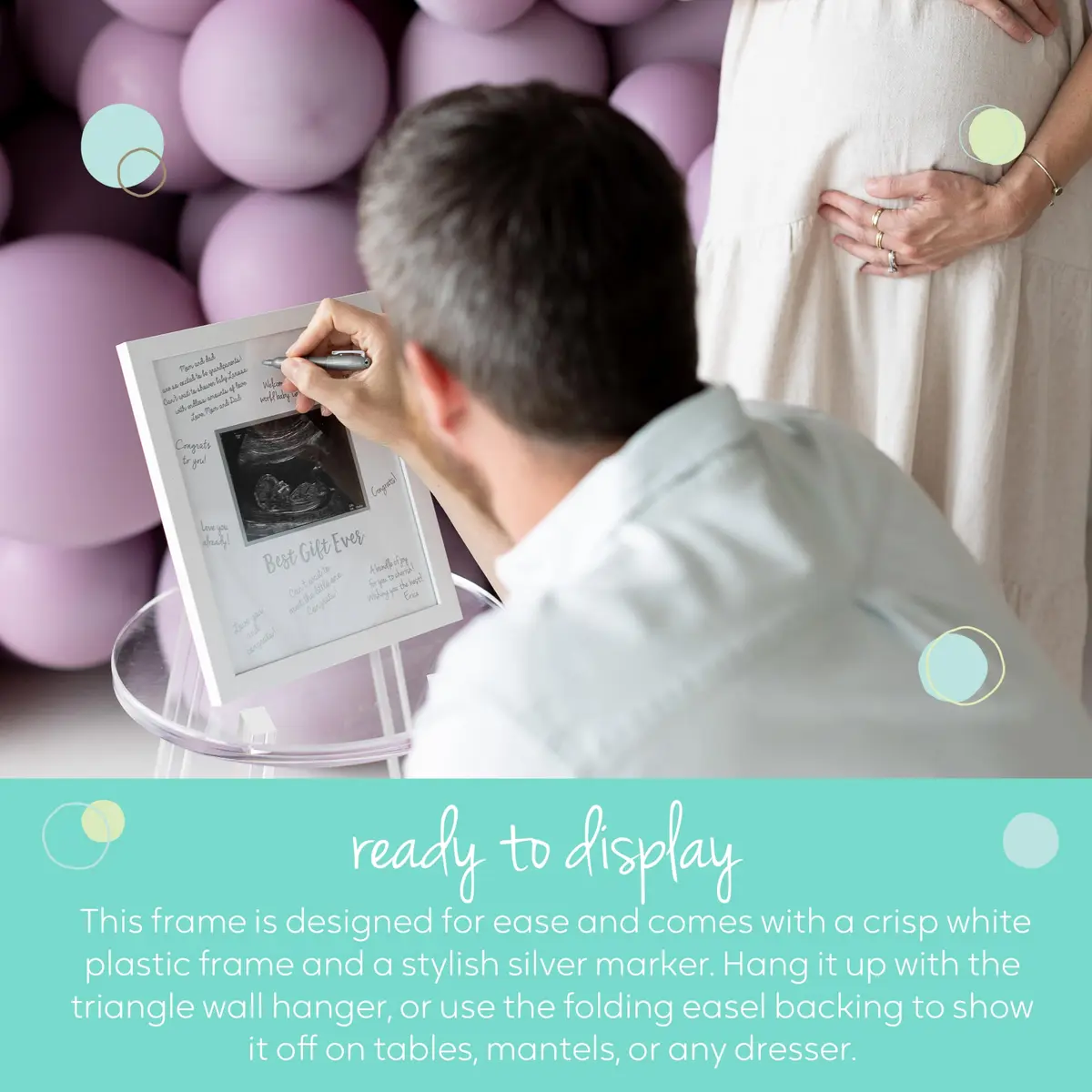 tiny ideas Guest Signature Sonogram Keepsake Frame with Silver Marker & Easel | Holds 4" x 5" Ultrasound Photo - view 6