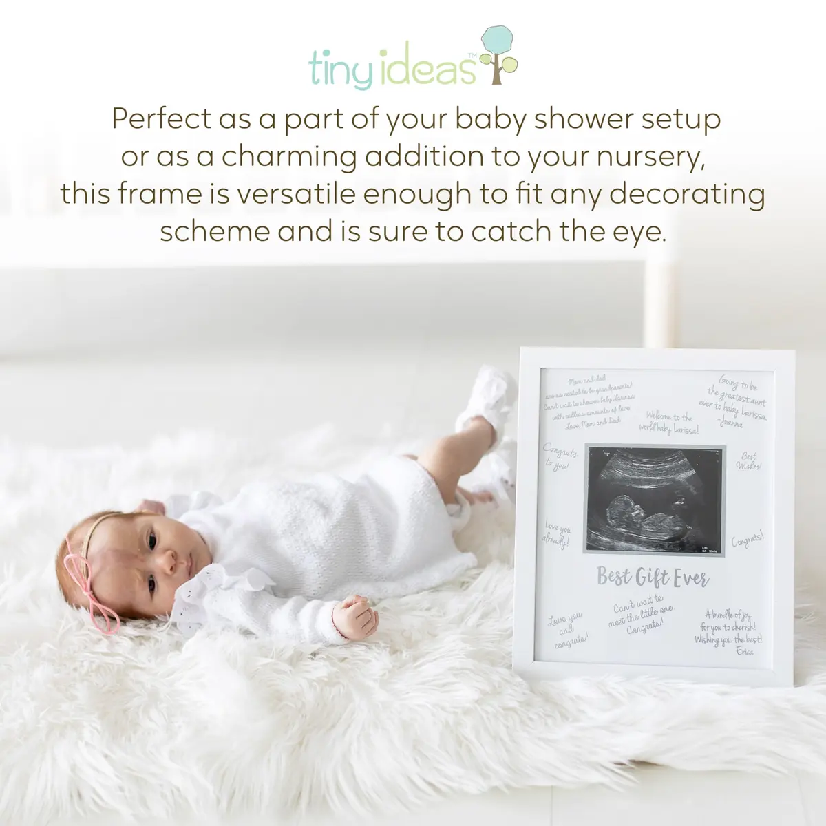 tiny ideas Guest Signature Sonogram Keepsake Frame with Silver Marker & Easel | Holds 4" x 5" Ultrasound Photo - view 7