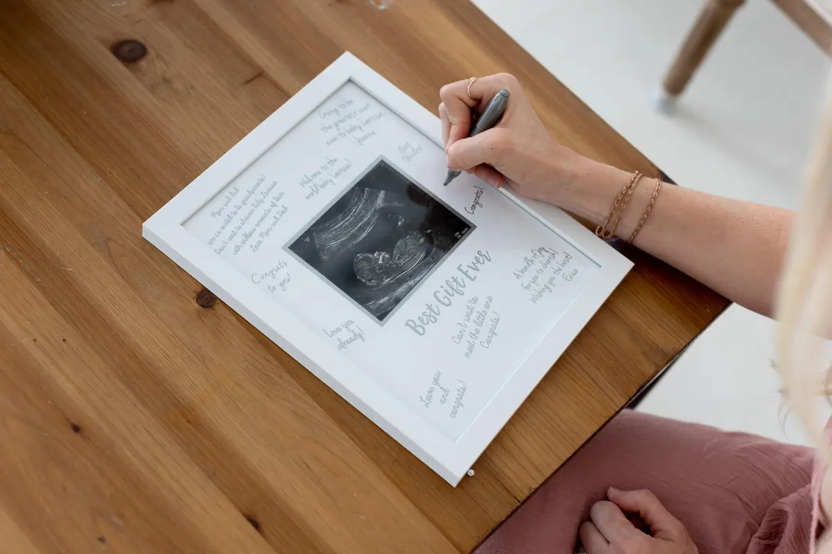 tiny ideas Guest Signature Sonogram Keepsake Frame with Silver Marker & Easel | Holds 4" x 5" Ultrasound Photo - view 8