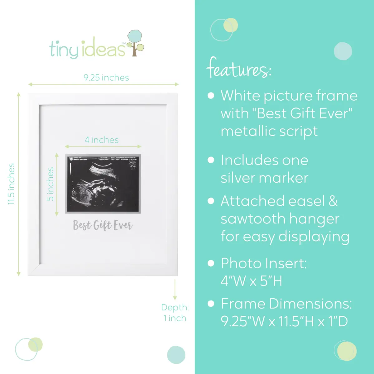 tiny ideas Guest Signature Sonogram Keepsake Frame with Silver Marker & Easel | Holds 4" x 5" Ultrasound Photo - view 4