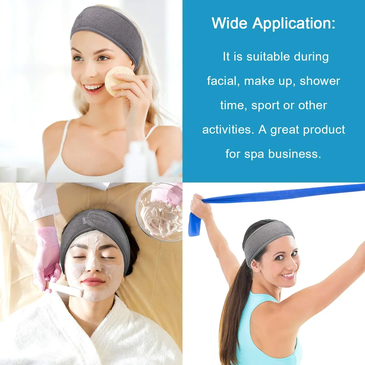 Whaline Gray Spa Headband for Women | Adjustable Terry Cloth Hair Wrap for Facial & Bath - view 7