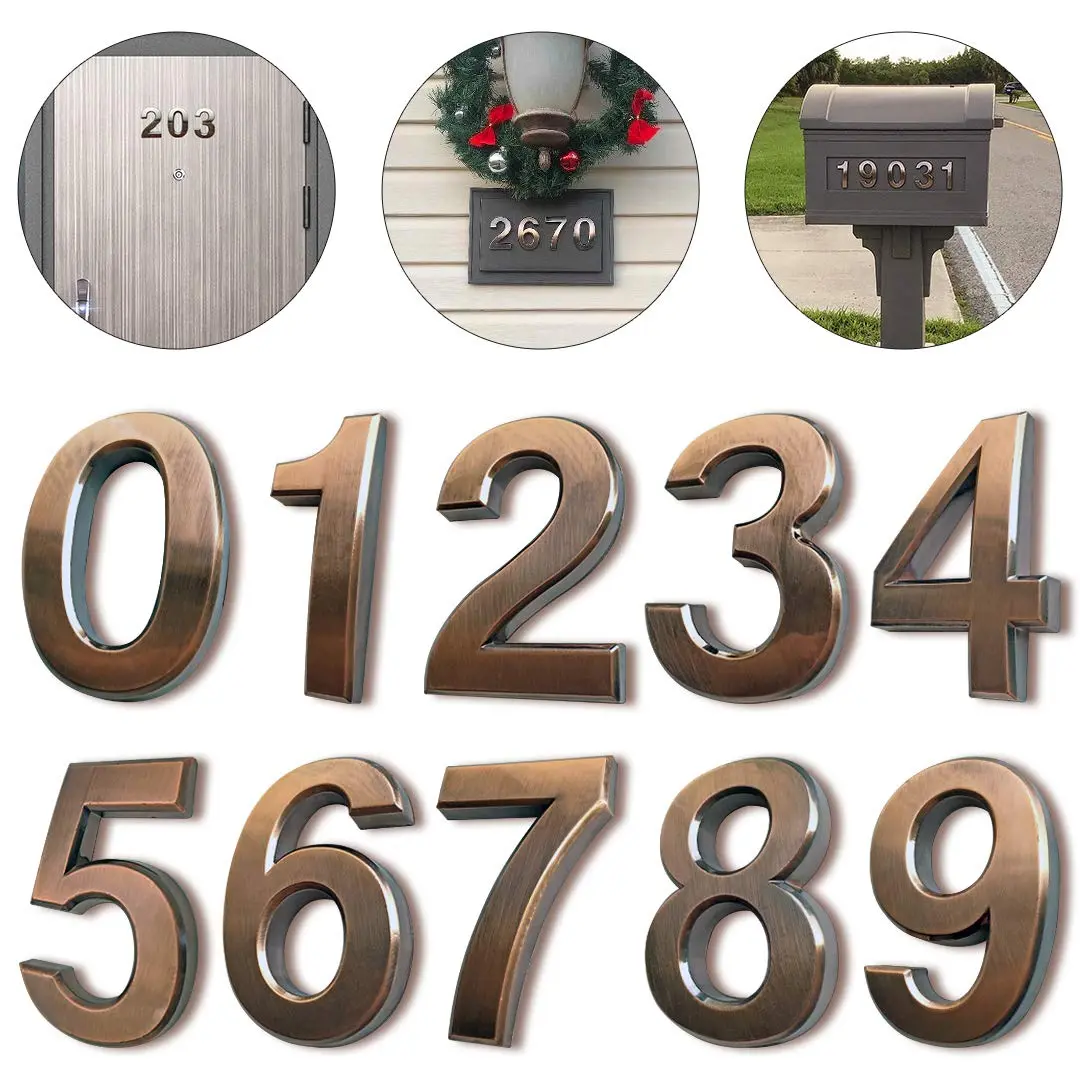 HopeWan Mailbox Numbers for Outside, Door Number Stickers, Bronze, 2.75" High | 3D Raised Style, Pack of 10 - main product image