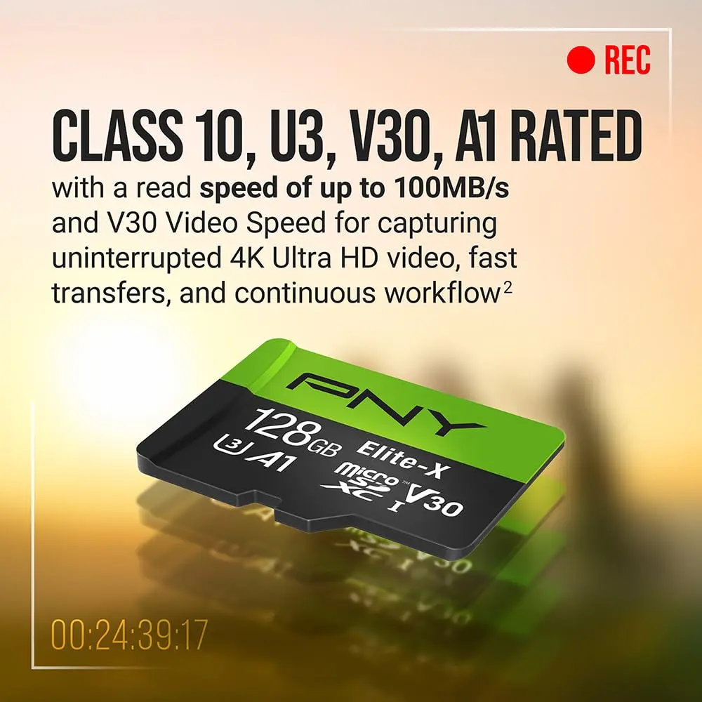 PNY 128GB Elite-X microSDXC Flash Memory Card | U3 V30 A1 Class 10 for 4K HD & App Performance - view 5