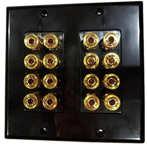 HdtvHookup Black Speaker Wall Plate 16 Post for 8 Speakers | Color Coded for Home Theater Dolby Audio - view 2