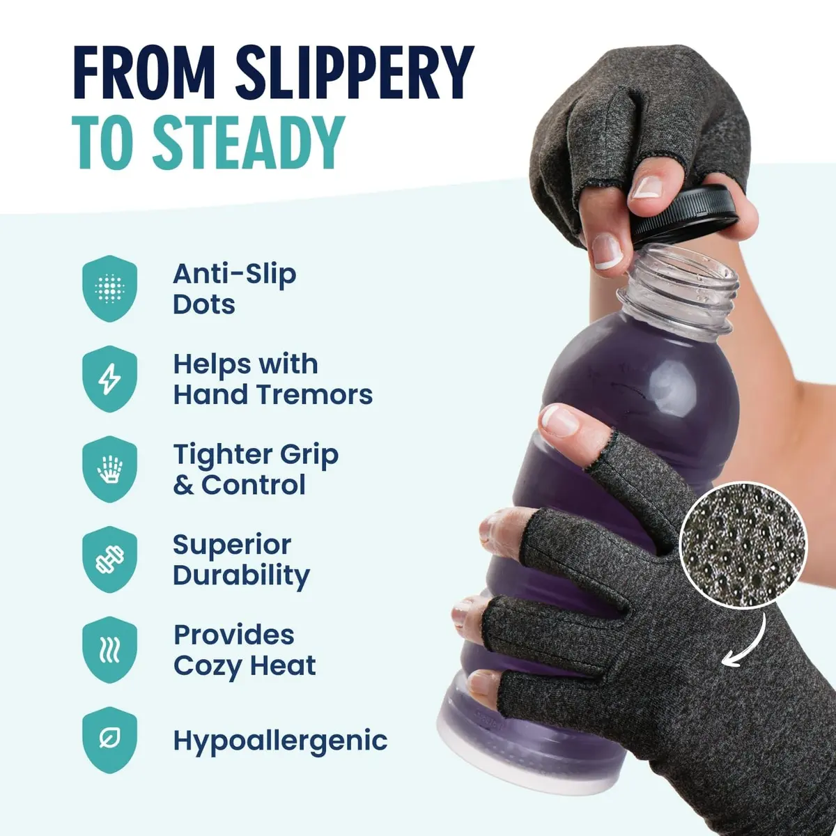 Dr. Frederick's Original Grippy Compression Gloves, Fingerless, L | Targeted Arthritis & Support - view 4