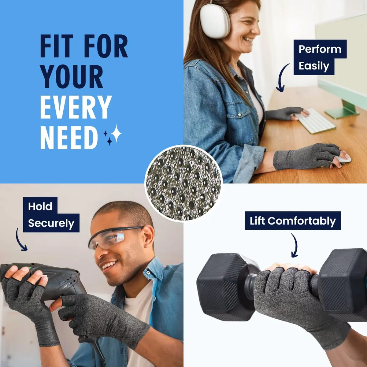 Dr. Frederick's Original Grippy Compression Gloves, Fingerless, L | Targeted Arthritis & Support - view 9