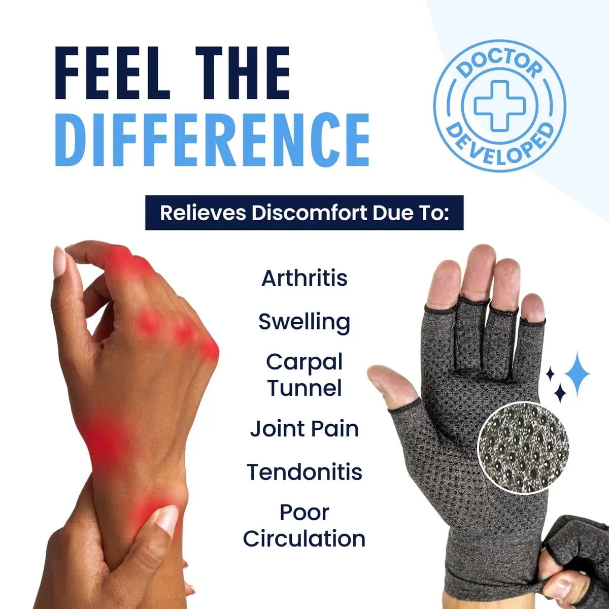 Dr. Frederick's Original Grippy Compression Gloves, Fingerless, L | Targeted Arthritis & Support - view 3