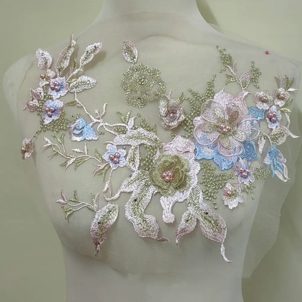 FEEPOP 3D Embroidered Patches Flower Applique 35cm x 28cm | Wedding & Formal Wear Accessory - main product image
