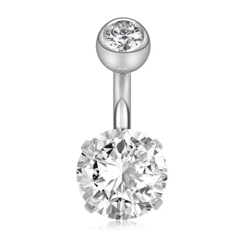 YHMM 14G Surgical Steel Belly Button Rings 6mm Bar | 2Pcs Silver Cubic Zirconia Navel Piercing Jewelry - view 2