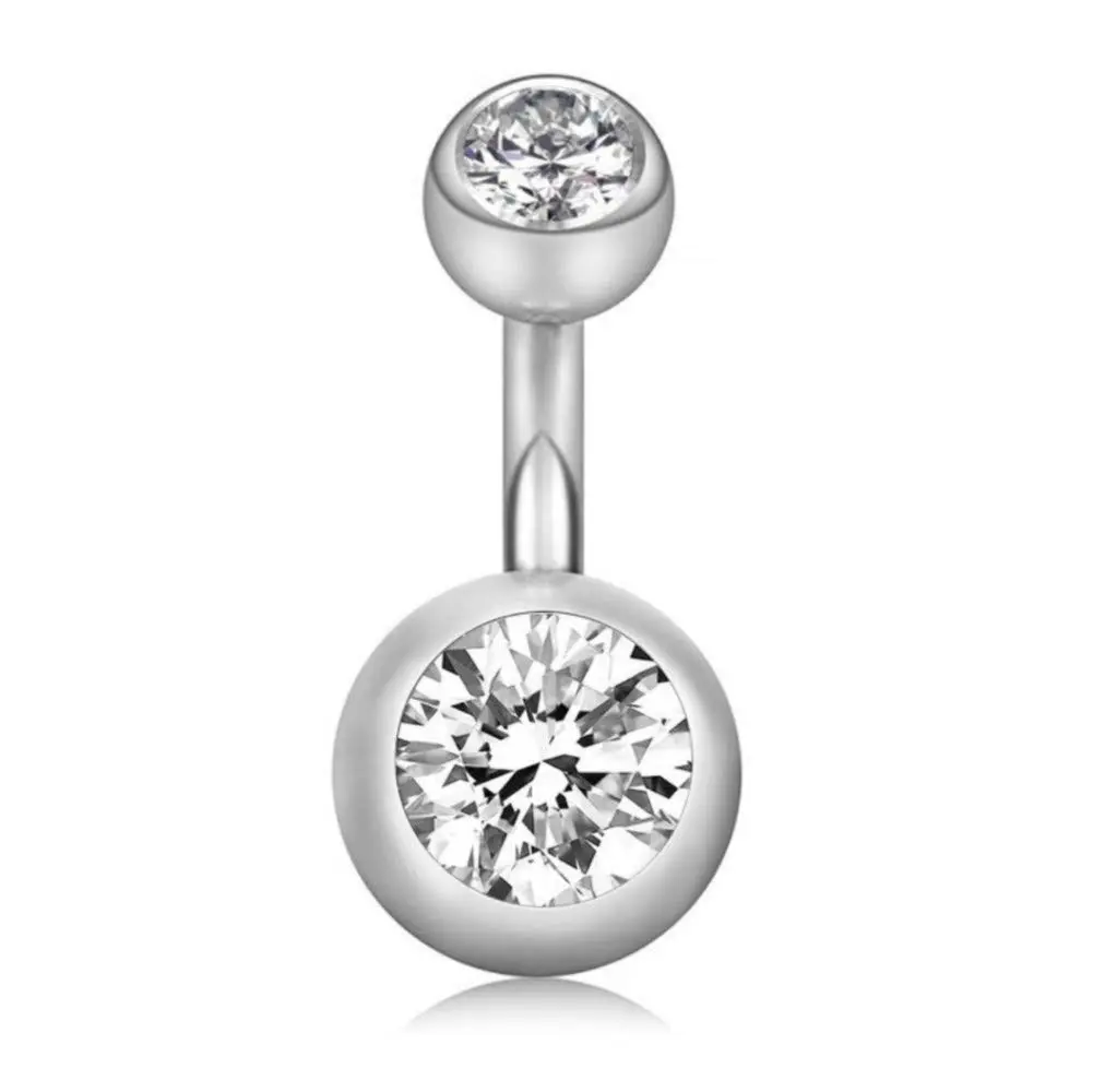 YHMM 14G Surgical Steel Belly Button Rings 6mm Bar | 2Pcs Silver Cubic Zirconia Navel Piercing Jewelry - view 3