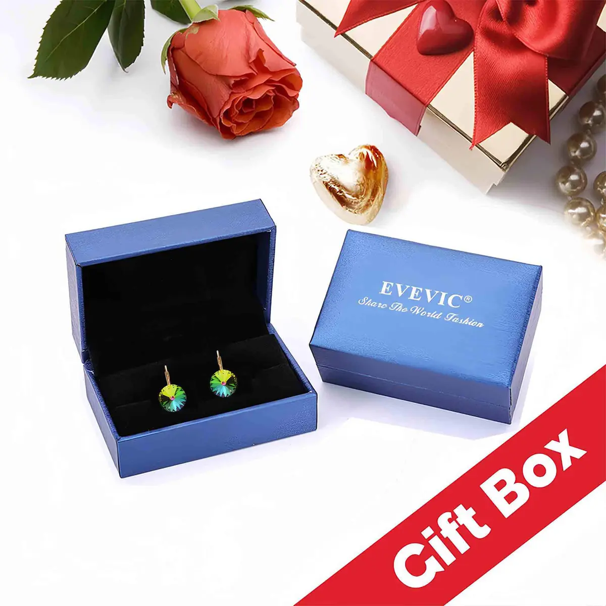 EVEVIC Austrian Crystal Round Drop Leverback Earrings for Women | 14mm Diameter, 25mm Length - view 6