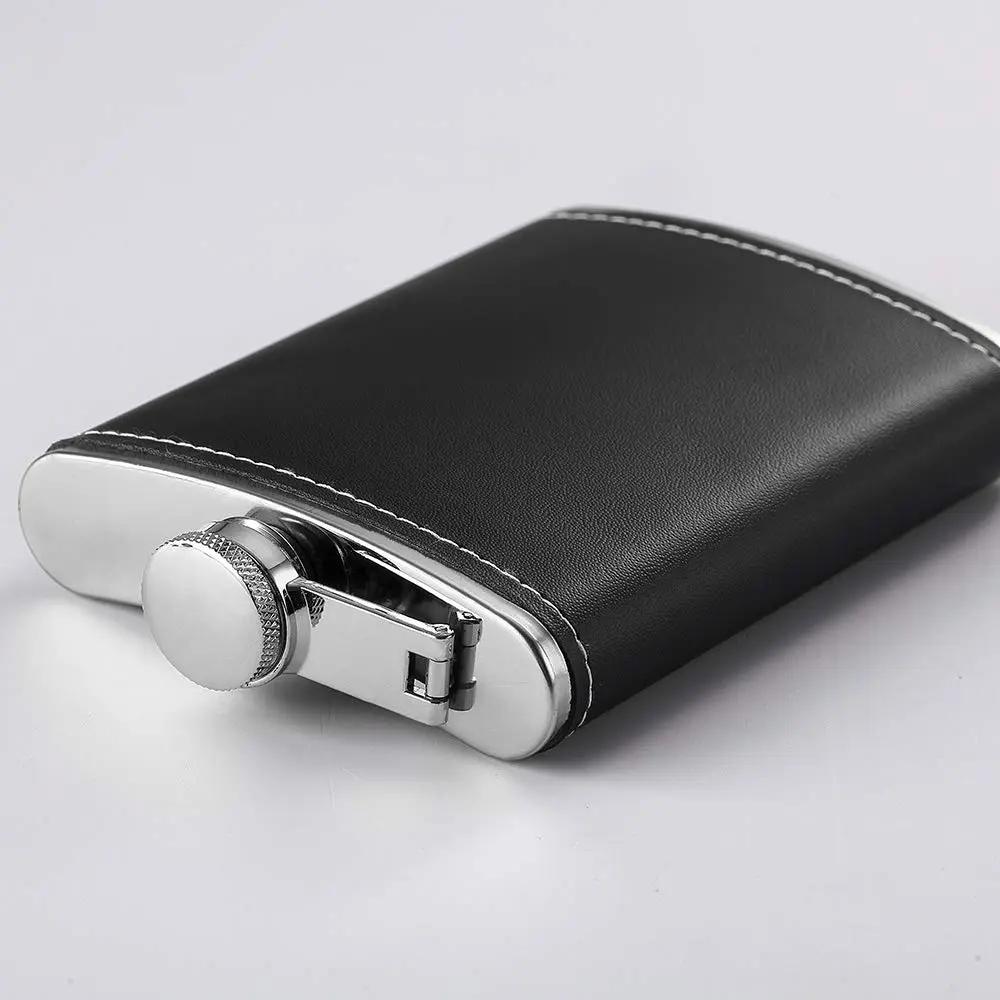 YWQ 8 Oz (237ml) Black Leather Cover Hip Flask with Funnel | Leak Proof Stainless Steel Liquor Flask - view 5