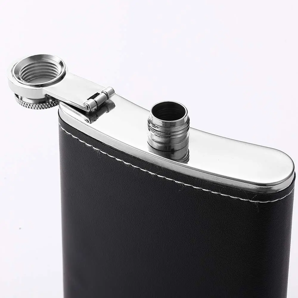 YWQ 8 Oz (237ml) Black Leather Cover Hip Flask with Funnel | Leak Proof Stainless Steel Liquor Flask - view 6