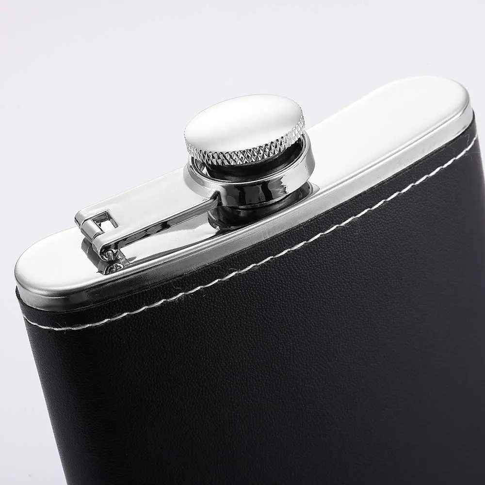 YWQ 8 Oz (237ml) Black Leather Cover Hip Flask with Funnel | Leak Proof Stainless Steel Liquor Flask - view 7