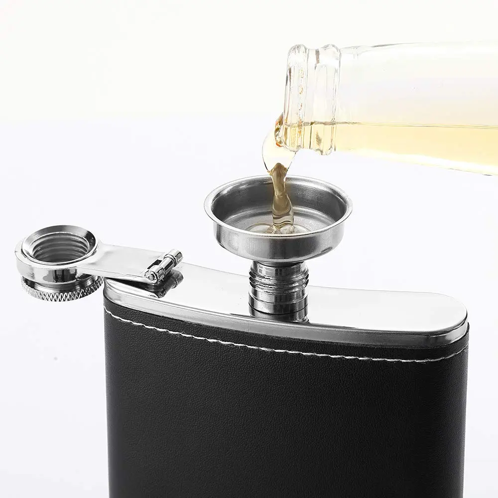 YWQ 8 Oz (237ml) Black Leather Cover Hip Flask with Funnel | Leak Proof Stainless Steel Liquor Flask - view 3