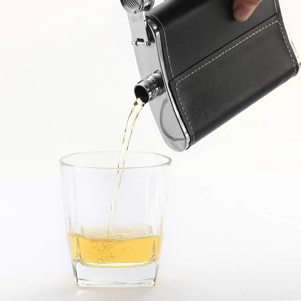 YWQ 8 Oz (237ml) Black Leather Cover Hip Flask with Funnel | Leak Proof Stainless Steel Liquor Flask - view 4