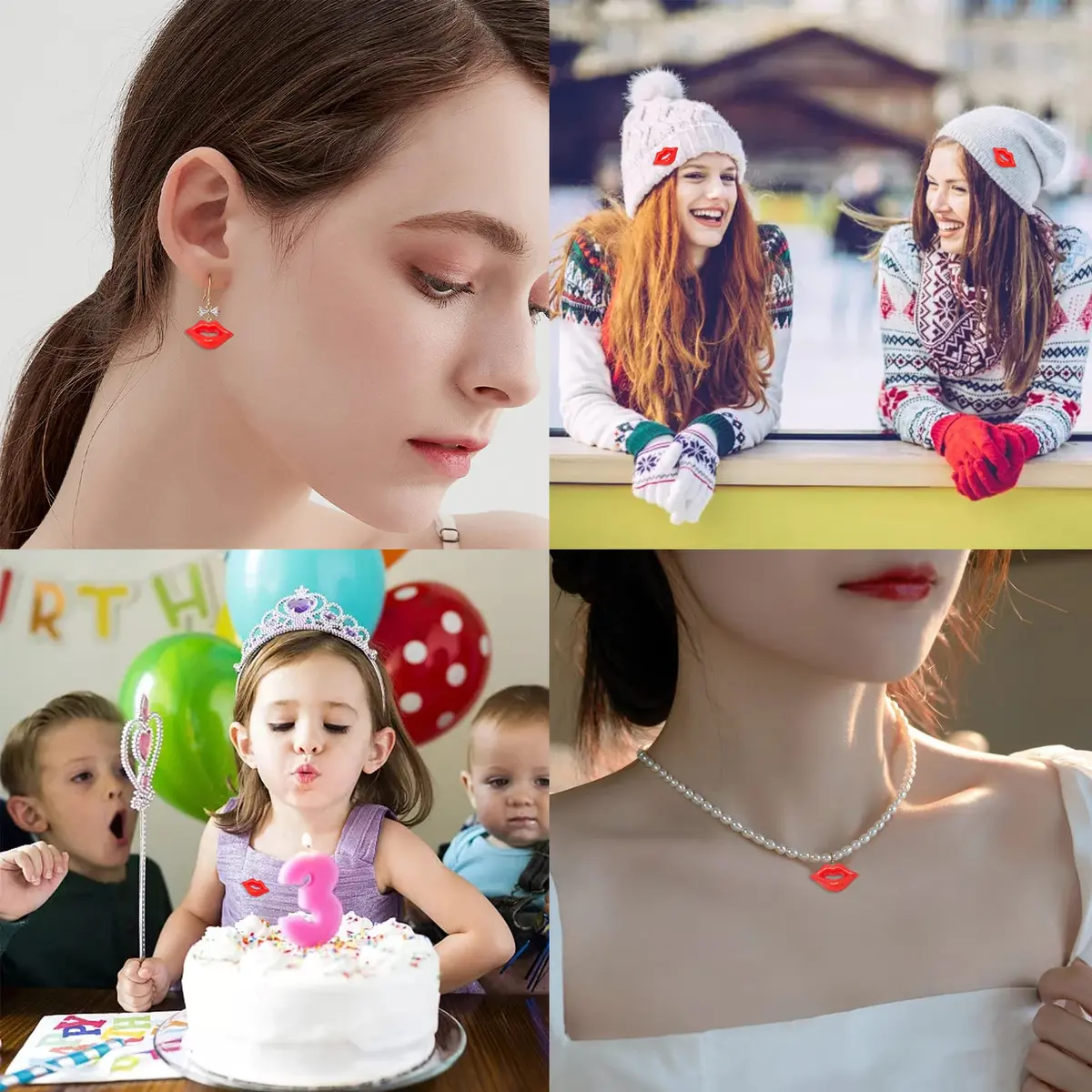 Honbay 100PCS DIY Lip Charm Accessories Acrylic Flatback Red 2x1.5cm | Perfect for Arts & Jewelry - view 3