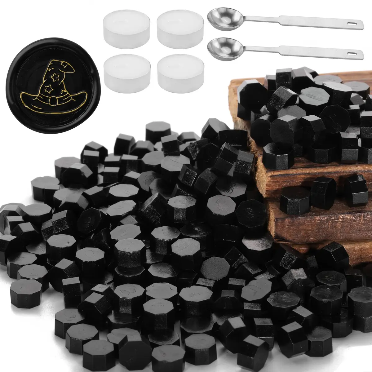 Yoption Sealing Wax Beads Kit 300 pcs Black | Elegant DIY Wax Seal Supplies for Invitations & Crafts - main product image