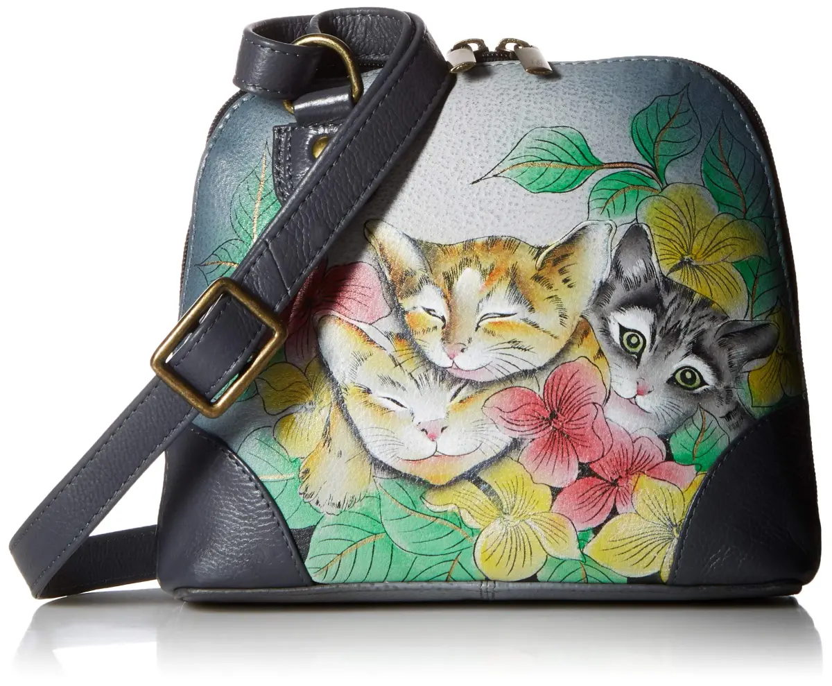 Anna by Anuschka Leather Small Multi Compartment Zip-Around Organizer, Three Kittens | Hand-Painted Artistry - main product image