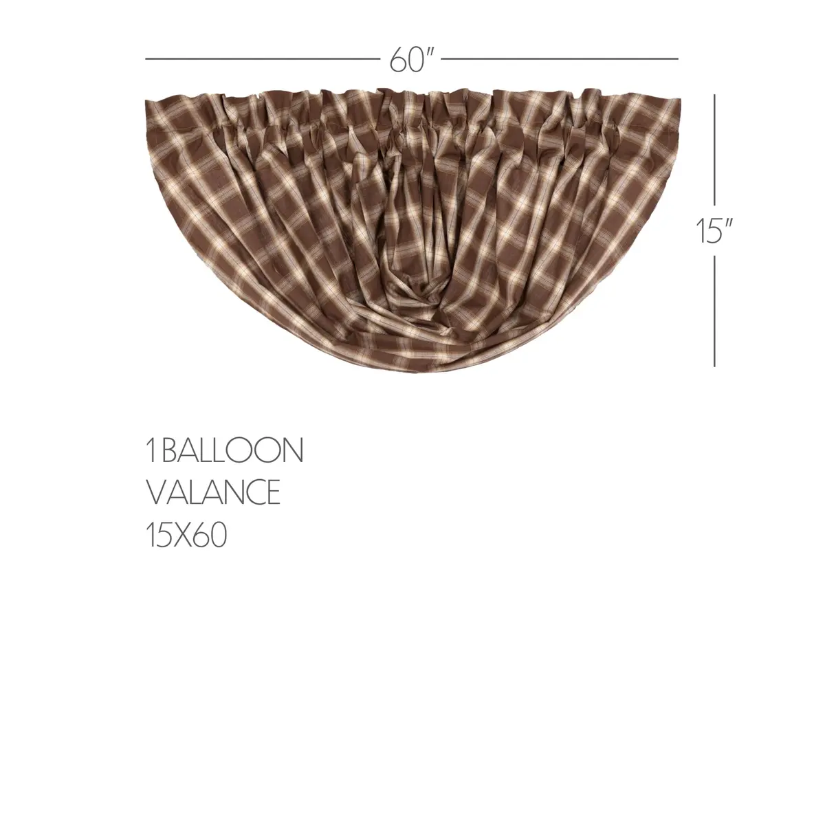VHC Brands Rustic Kitchen Rory Rod Pocket Cotton Plaid Curtain, Balloon Valance 15x60, Brown | Cozy, Rustic Style with Light Filtering - view 2