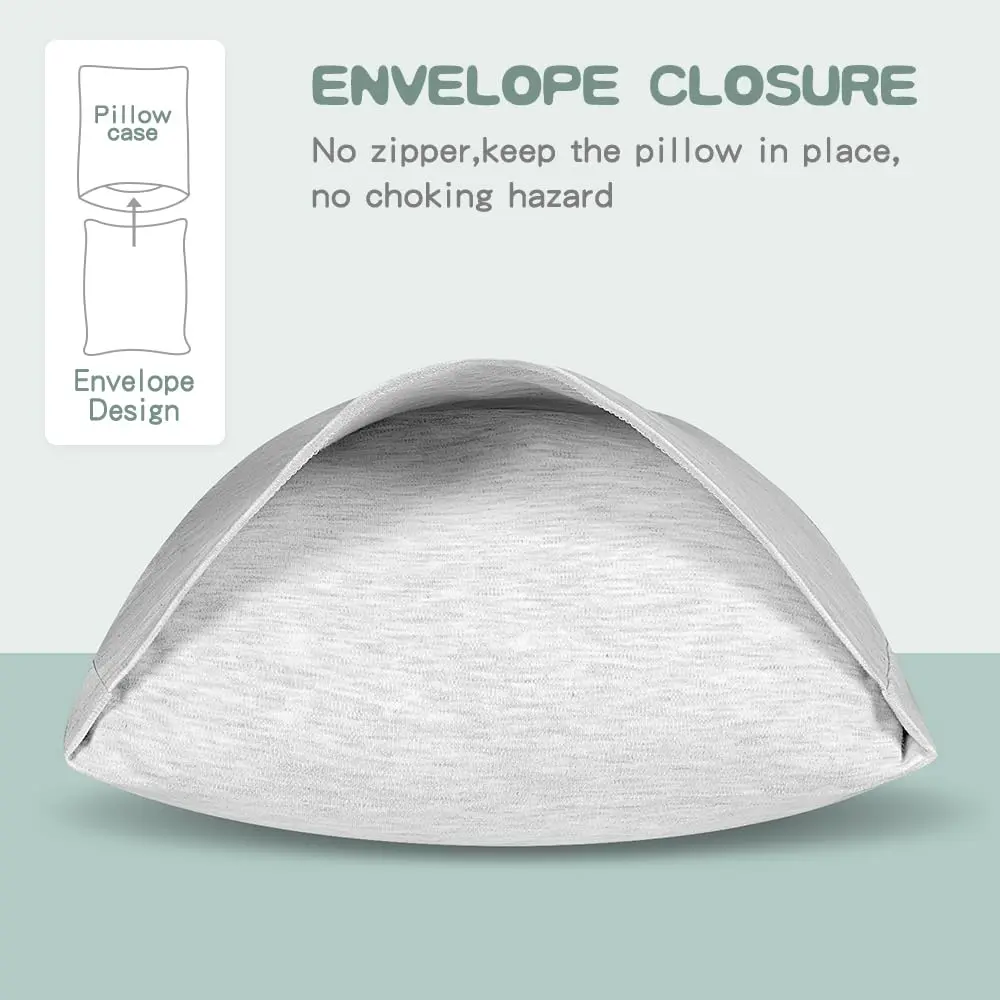 Zenssia Organic Cotton Toddler Pillow Case 13x18 Inches, 2 Pack, Gray | Soft & Breathable, Envelope Closure, Travel Size, Machine Washable, Perfect for Baby & Toddler - view 3