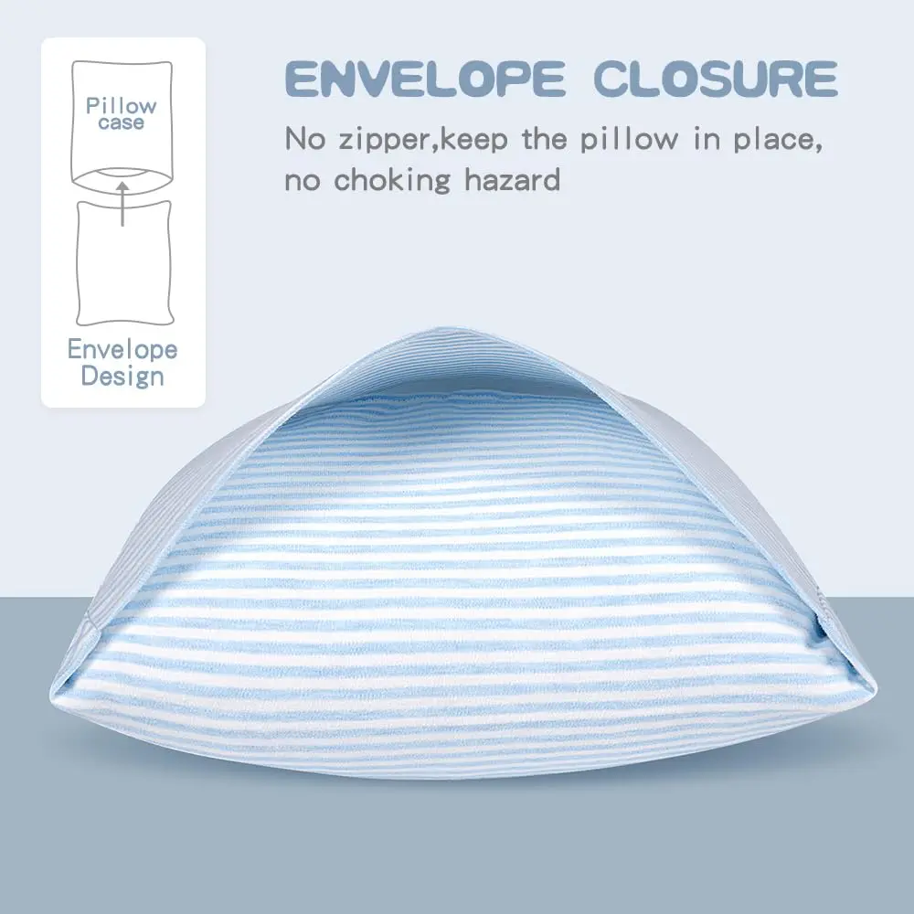Zenssia Organic Cotton Toddler Pillow Case 33x46 cm (13x18 Inches), 2 Pack Blue Stripe | Soft & Breathable Envelope Closure - view 3