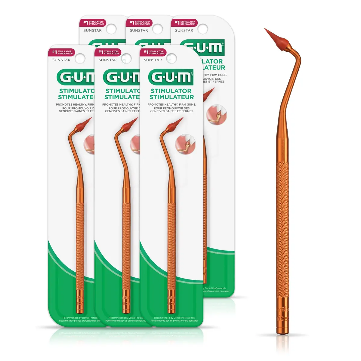GUM Stimulator Permanent Handle with Rubber Tip | Eco-Friendly Gum Care Tool (6 Pack, Latex-Free) - main product image