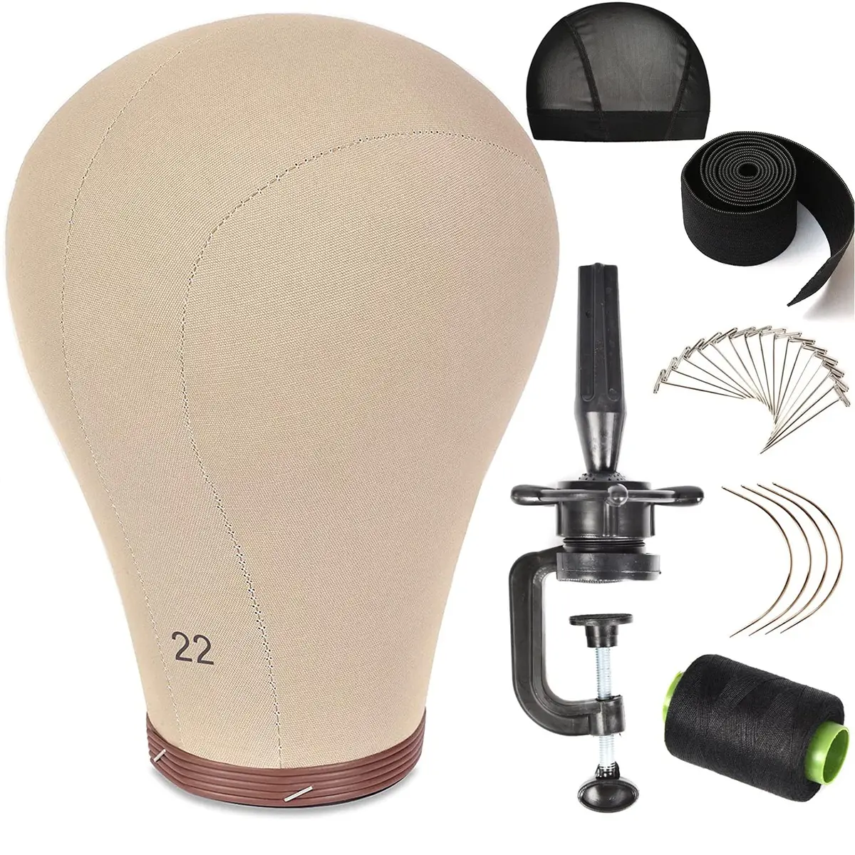 ZGCYSMHT 21''-24'' Inch Wig Head Cork Canvas Block Head with Stand for Wig Making (22 inch, Brown) | Durable & Professional - main product image