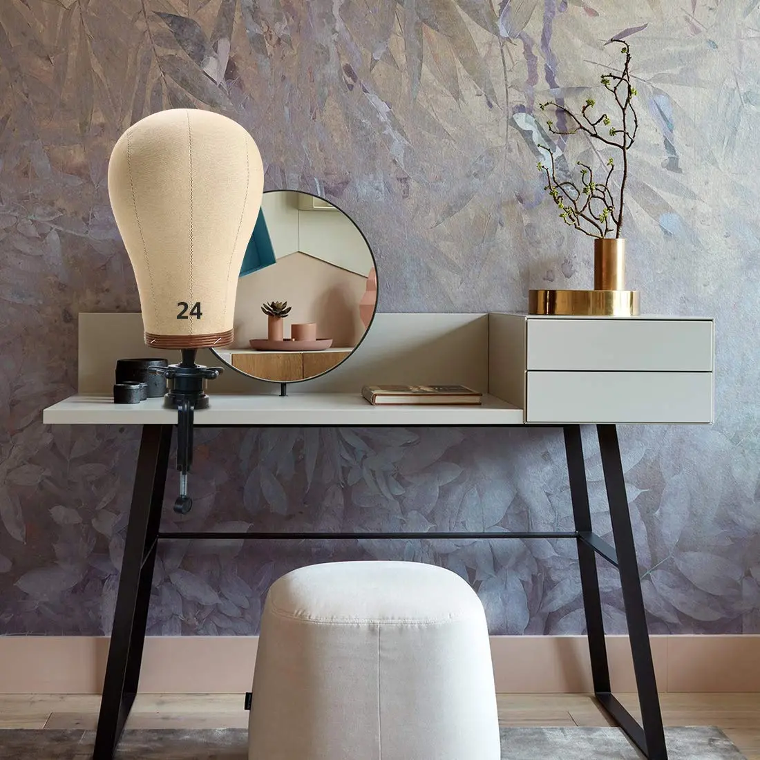 ZGCYSMHT 21''-24'' Inch Wig Head Cork Canvas Block Head with Stand for Wig Making (22 inch, Brown) | Durable & Professional - view 6